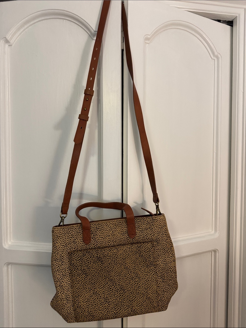 Madewell Leather-Trim Brown Cheetah Print Crossbody Tote